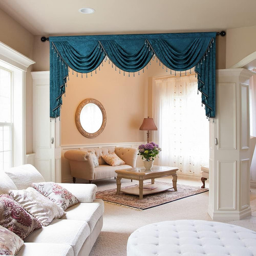 Peacock blue chenille - blue, valance